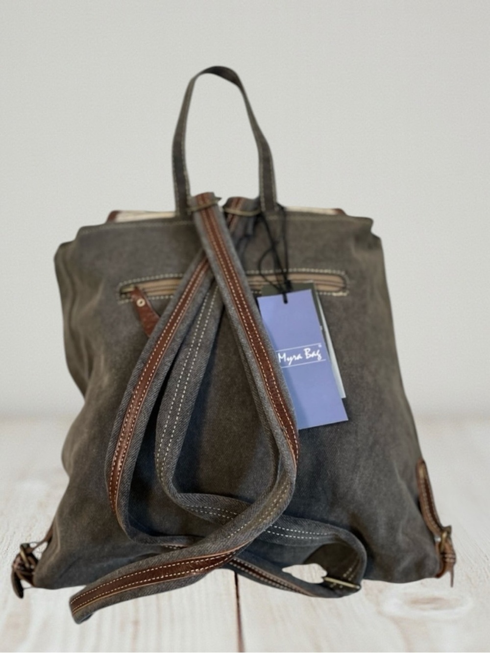 Myra Cowhide Leather Backpack Western Canvas Rug Boho Tribal School Travel Bag - Picture 8 of 12